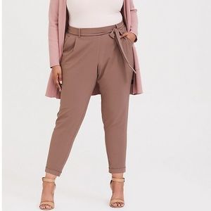 Taupe Crepe tie-front tapered pant